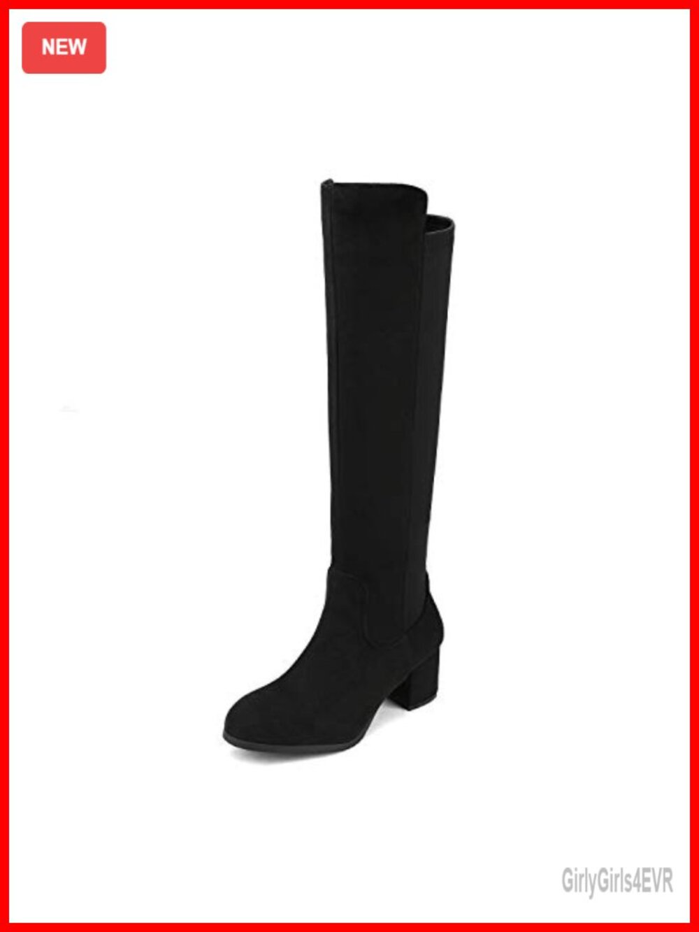 Faux Suede Knee High Stretchy Wide Calf Boots Chunky Heel Fur Lined